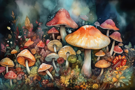 Mushrooms in the autumn forest. Illustration for your designの素材