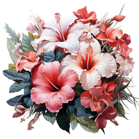 Beautiful bouquet of hibiscus flowers. Vector illustration.の素材