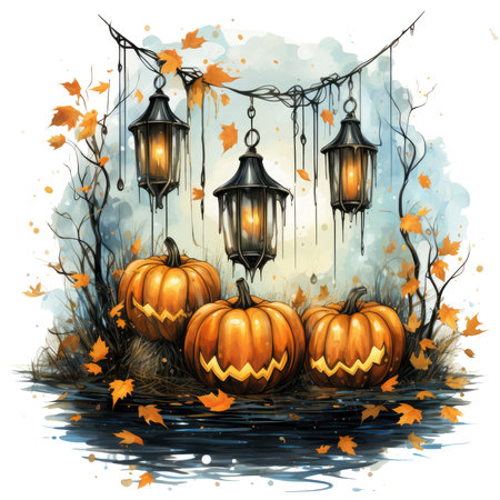 Watercolor Pumpkins Clip Art, Generative Aiの素材