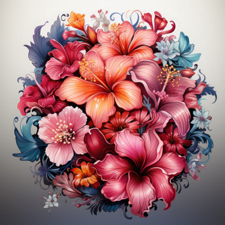 Watercolor Tropical Flowers Clipart, Generative Aiの素材