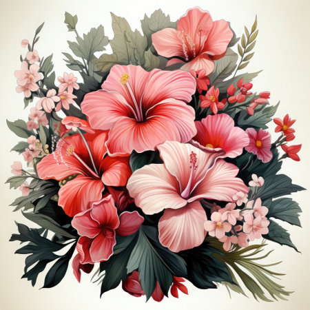 Hibiscus flower bouquet in vintage style. Vector illustration.の素材