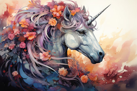 Watercolor unicorn Illustration, Generative Aiの素材