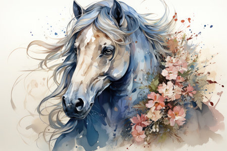 Watercolor Horse Illustration, Generative Aiの素材
