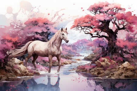 Watercolor Horse Illustration, Generative Aiの素材