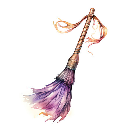 Watercolor Halloween broomstick Illustration, Generative Aiの素材