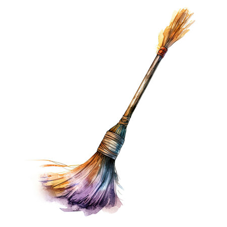 Watercolor Halloween broomstick Illustration, Generative Aiの素材