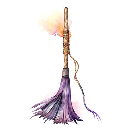 Watercolor Halloween broomstick Illustration, Generative Aiの素材