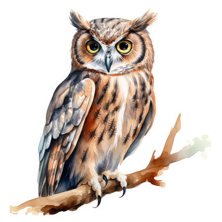 Watercolor owl Illustration, Generative Aiの素材