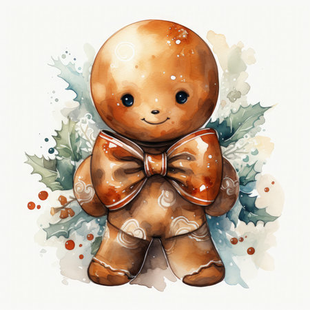 Watercolor christmas gingerbread man Illustration, Generative Aiの素材