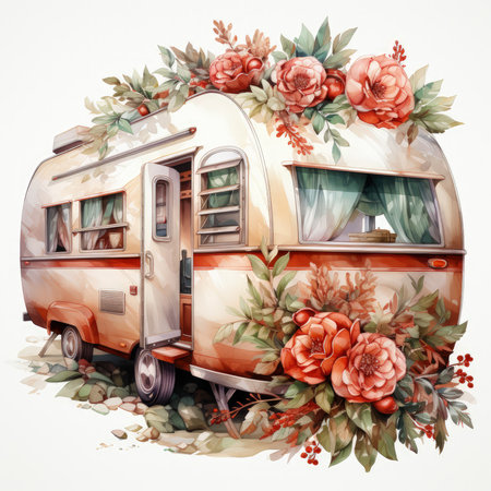 Watercolor Christmas caravan Illustration, Generative Aiの素材