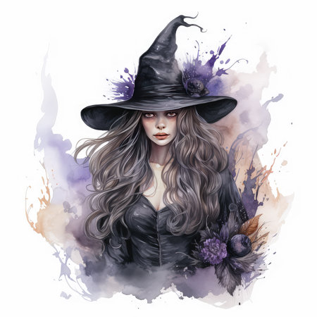 Watercolor Dark Witch Illustration, Generative Aiの素材