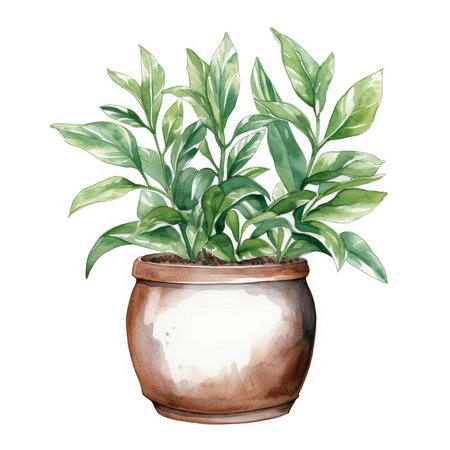 Watercolor Potted Plants Illustration, Generative Aiの素材