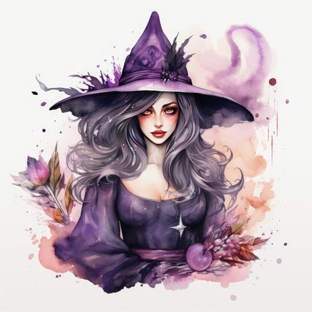 Watercolor Dark Witch Illustration, Generative Aiの素材