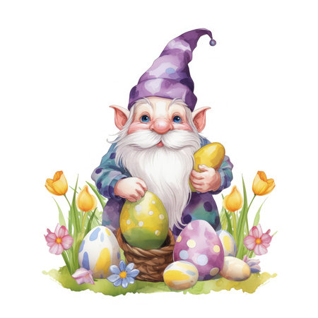 Watercolor Easter Gnome Illustration, Generative Aiの素材