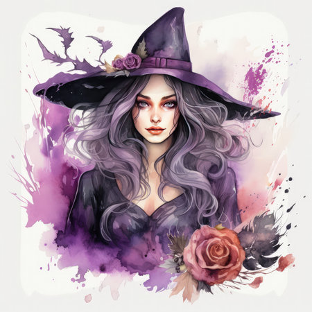 Watercolor Dark Witch Illustration, Generative Aiの素材