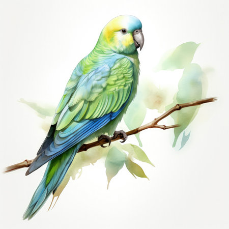 Watercolor Parakeet Bird Illustration, Generative Aiの素材