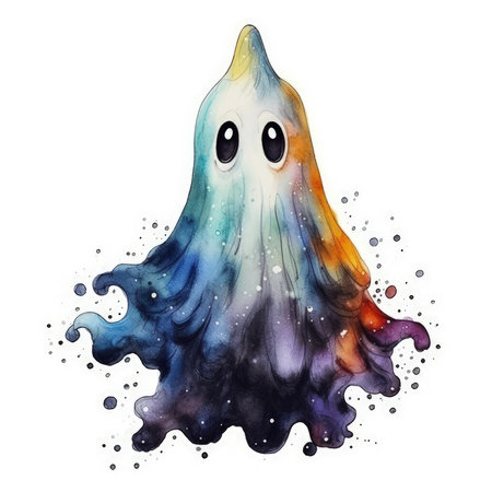Watercolor Halloween Ghost Illustration, Generative Aiの素材