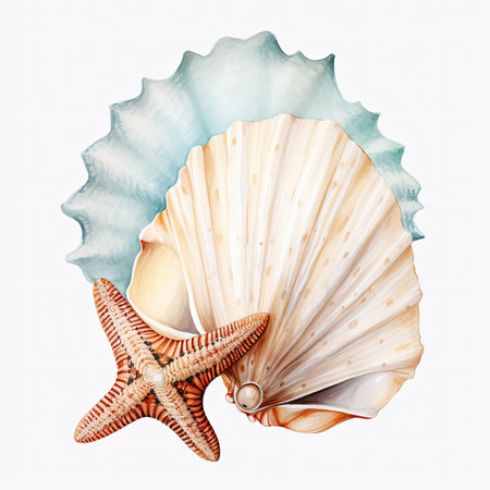 Watercolor seashell Illustration, Generative Aiの素材