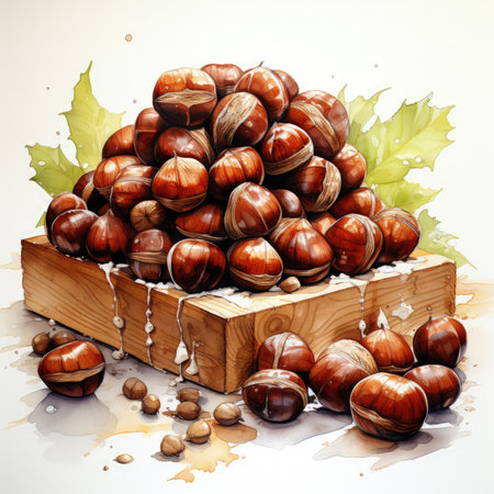 Watercolor Roasted Chestnut Dip  Illustration, Generative Aiの素材