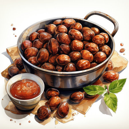Watercolor Roasted Chestnut Dip  Illustration, Generative Aiの素材