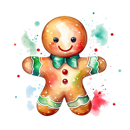 Watercolor christmas gingerbread man Illustration, Generative Aiの素材