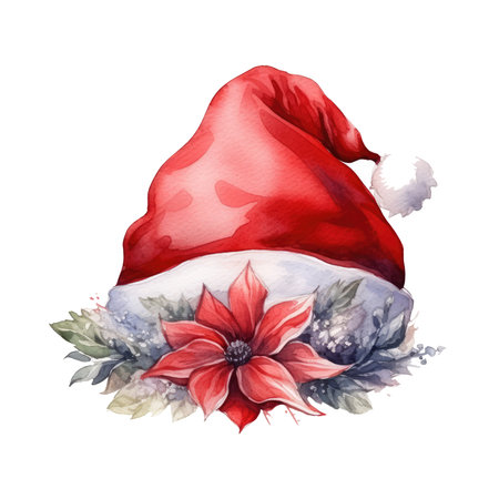 Watercolor red Santa hat Illustration, Generative Aiの素材