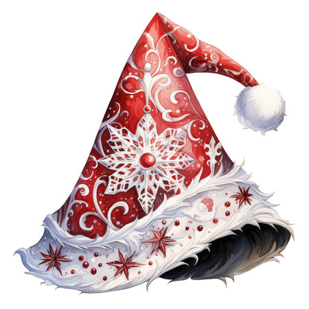 Watercolor red Santa hat Illustration, Generative Aiの素材