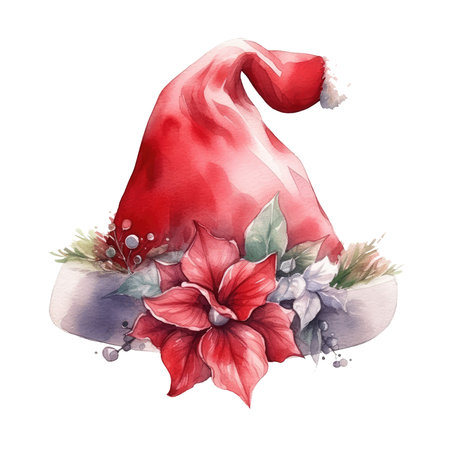 Watercolor red Santa hat Illustration, Generative Aiの素材