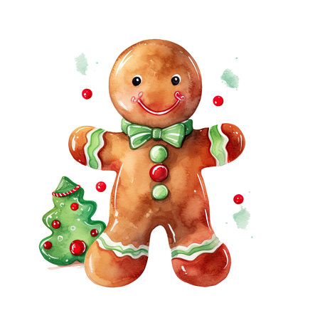 Watercolor christmas gingerbread man Illustration, Generative Aiの素材