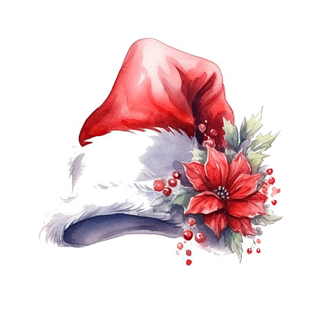 Watercolor red Santa hat Illustration, Generative Aiの素材