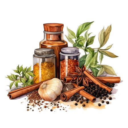 Watercolor kitchen Spice Rack Illustration, Generative Aiの素材