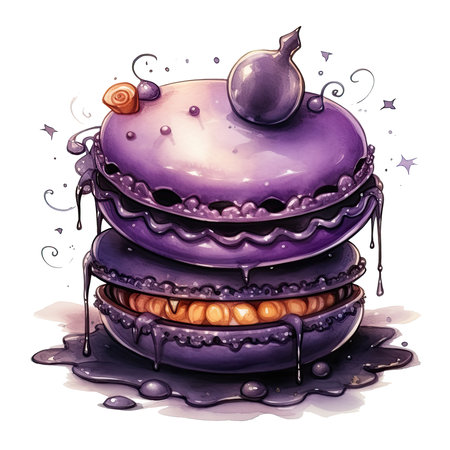 Watercolor halloween French macaron Illustration, Generative Aiの素材