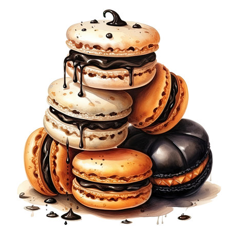 Watercolor halloween French macaron Illustration, Generative Aiの素材