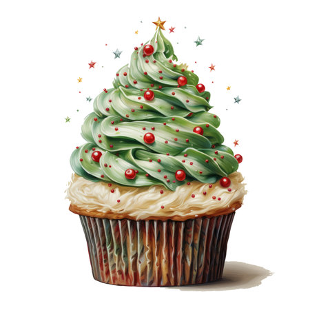 Watercolor christmas cupcake Illustration, Generative Aiの素材