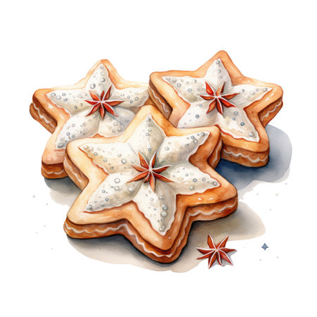 Watercolor christmas Snowflake Sugar Cookies Illustration, Generative Aiの素材