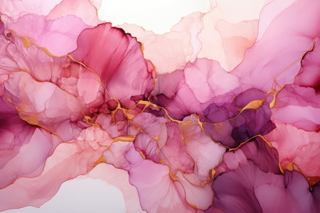 Pink golden line with alcohol ink marble abstract background, Generative Aiの素材