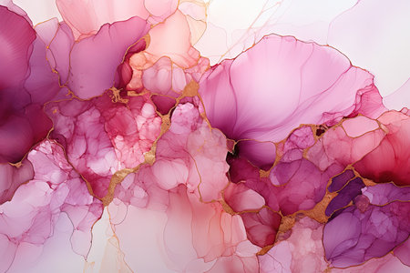 Pink golden line with alcohol ink marble abstract background, Generative Aiの素材