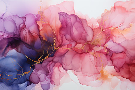 Pink golden line with alcohol ink marble abstract background, Generative Aiの素材