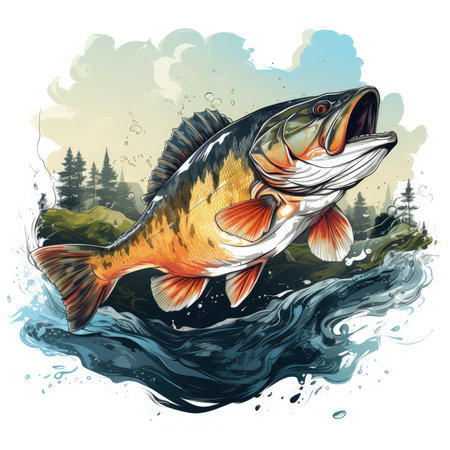 Watercolor Fishing artwork Illustration, Generative Aiの素材