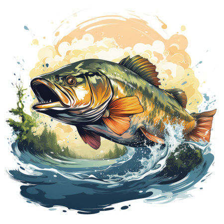 Watercolor Fishing artwork Illustration, Generative Aiの素材