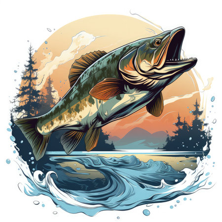 Watercolor Fishing artwork Illustration, Generative Aiの素材