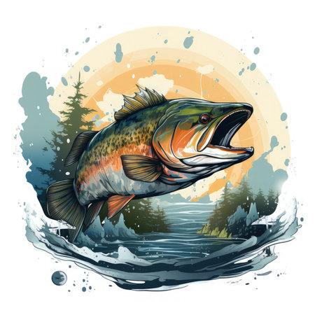 Watercolor Fishing artwork Illustration, Generative Aiの素材