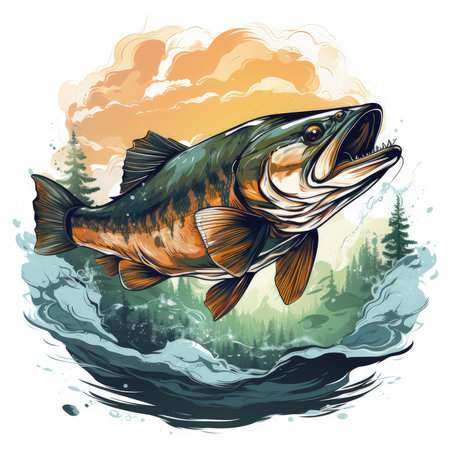 Watercolor Fishing artwork Illustration, Generative Aiの素材