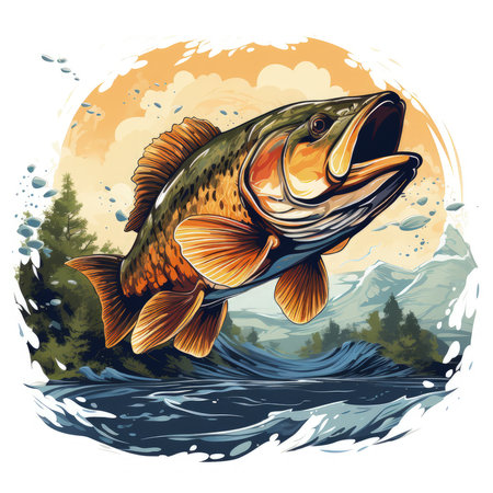 Watercolor Fishing artwork Illustration, Generative Aiの素材