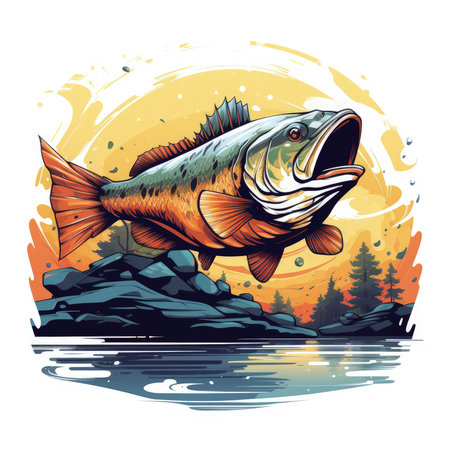 Watercolor Fishing artwork Illustration, Generative Aiの素材