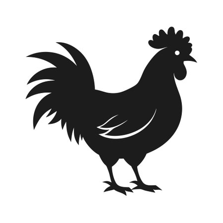 A chicken silhouette vector is a simple outline of a chicken used in digital design featuring clean lines and shapes to represent the bird in various creative projects.のイラスト素材