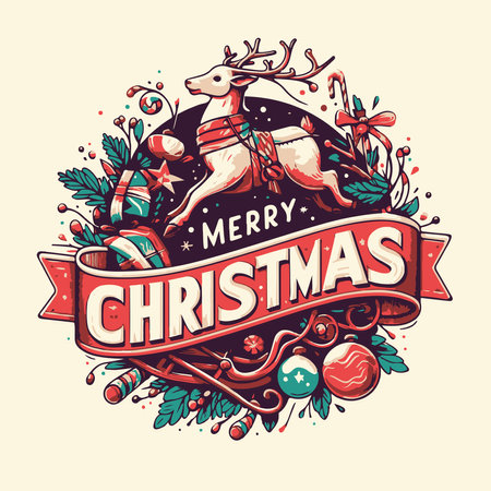 Merry Christmas and Happy New Year. Colorful vector illustration.のイラスト素材