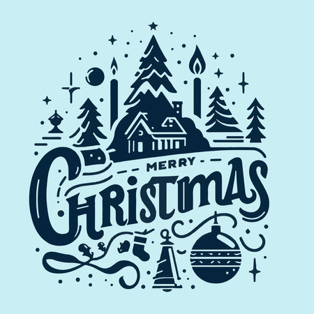 Merry Christmas and Happy New Year greeting card, vector illustration.のイラスト素材