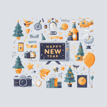 New Year and Merry Christmas flat design icons set. Vector illustration.のイラスト素材