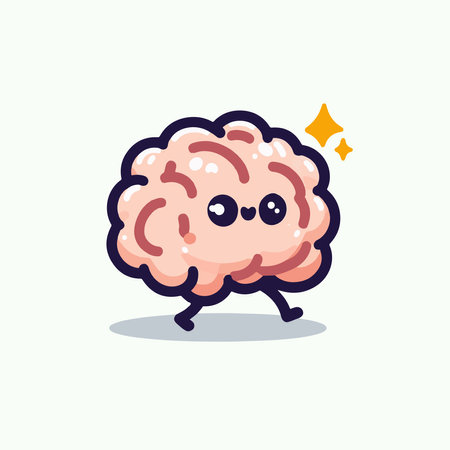 Cute brain character. Vector flat cartoon illustration. Isolated on white background.のイラスト素材